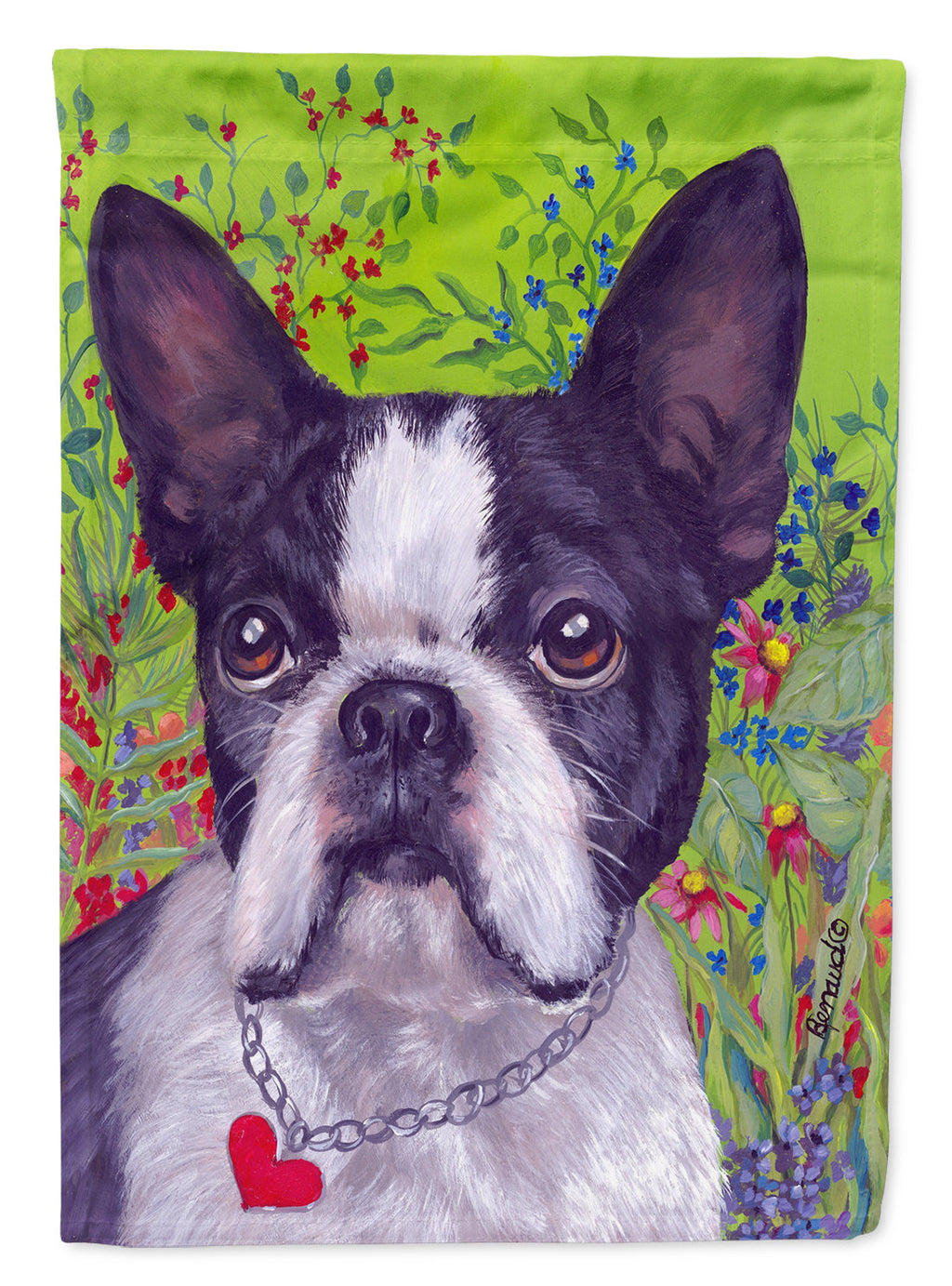 Boston Terrier Jungle House Flag 28x40 Porch Sleeve Pole Decorative Outside Yard Banner Artwork Wall Hanging, Polyester