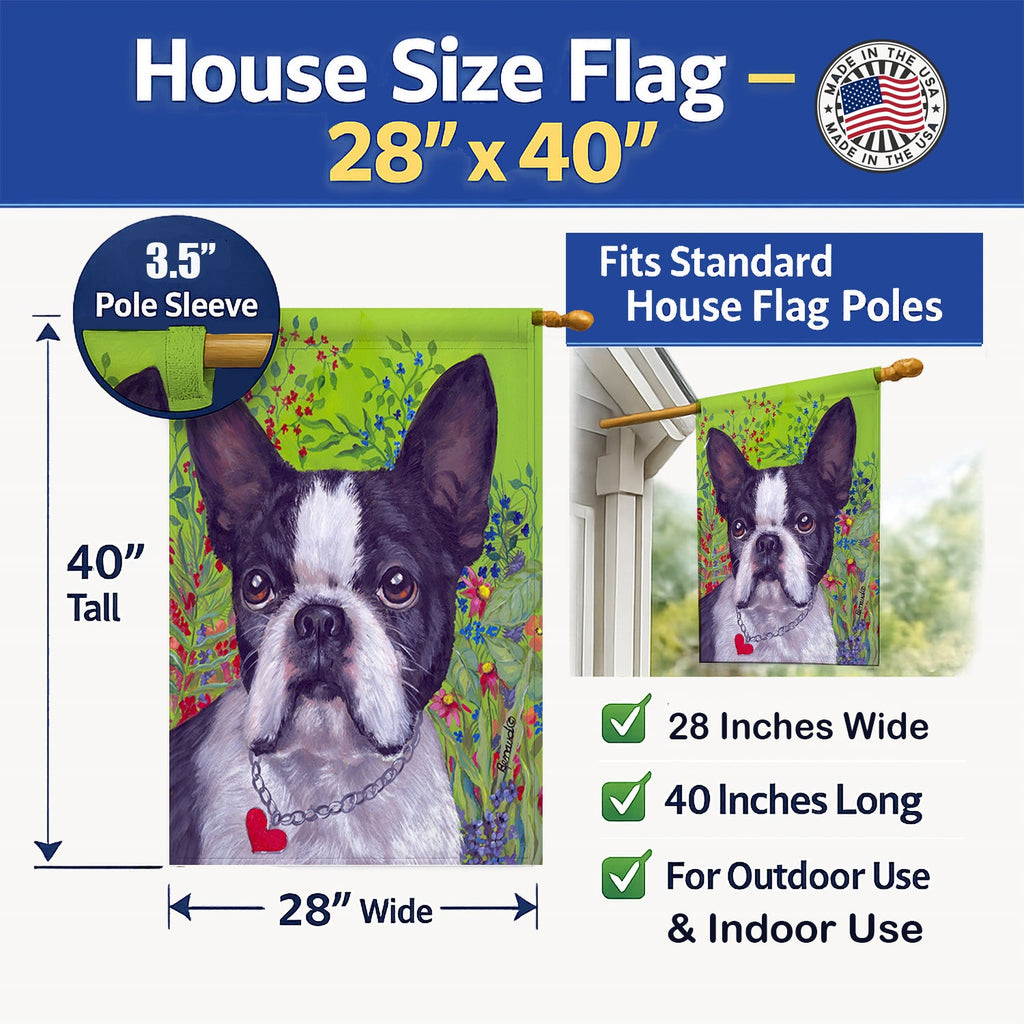 Boston Terrier Jungle House Flag 28x40 Porch Sleeve Pole Decorative Outside Yard Banner Artwork Wall Hanging, Polyester