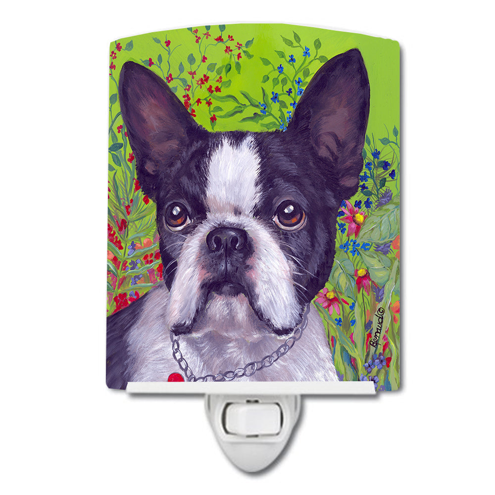 Boston Terrier Jungle Ceramic Night Light Compact, UL-Certified, Ideal for Bedroom, Bathroom, Nursery, Hallway, Kitchen, 6x4x3, Multicolor