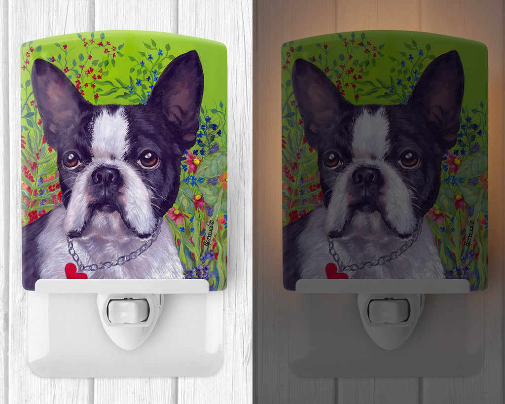 Boston Terrier Jungle Ceramic Night Light Compact, UL-Certified, Ideal for Bedroom, Bathroom, Nursery, Hallway, Kitchen, 6x4x3, Multicolor
