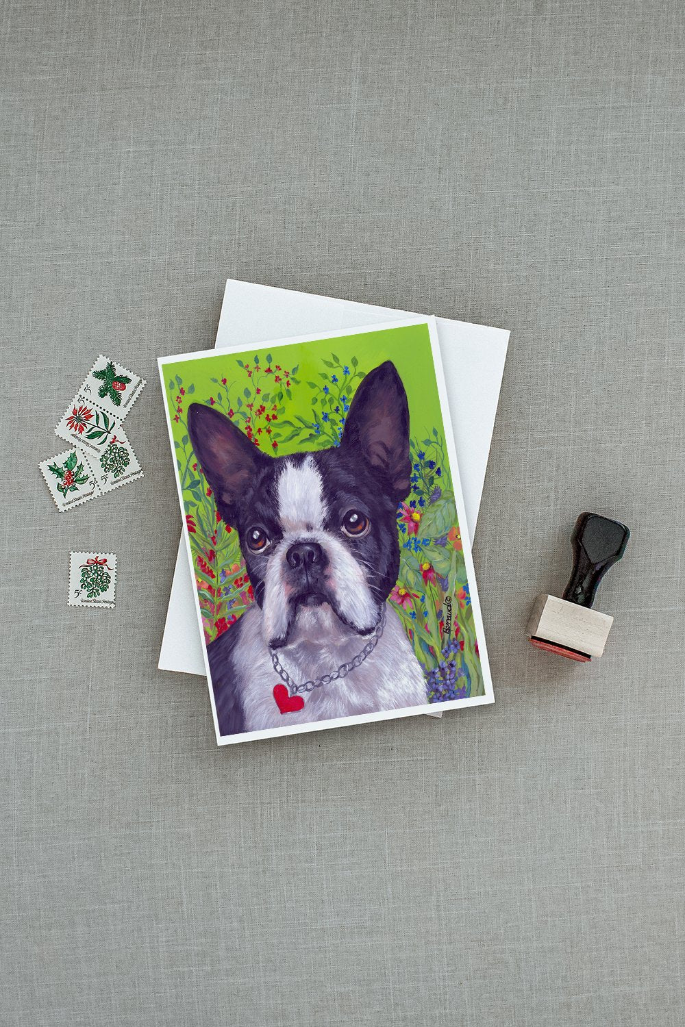 Boston Terrier Jungle Greeting Cards Pack of 8 Blank Cards with Envelopes Whimsical A7 Size 5x7