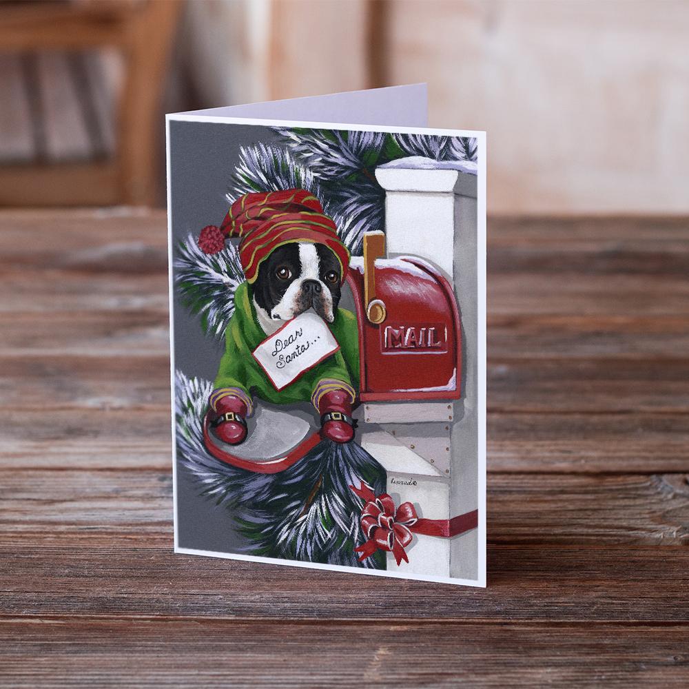 Boston Terrier Letter to Santa Christmas Greeting Cards Pack of 8 Blank Cards with Envelopes Whimsical A7 Size 5x7