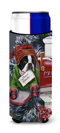 Boston Terrier Letter to Santa Christmas Slim Can Hugger , Insulated Foam Hugger for 12 oz Slim Cans, Beer Bottles & Water Bottles, Printed in USA