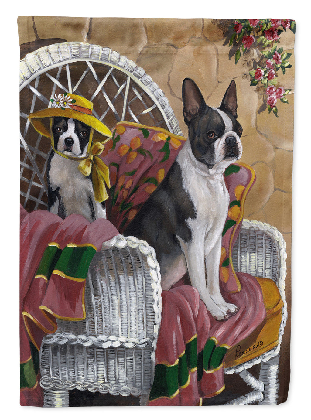 Boston Terrier Patio Gems House Flag 28x40 Porch Sleeve Pole Decorative Outside Yard Banner Artwork Wall Hanging, Polyester
