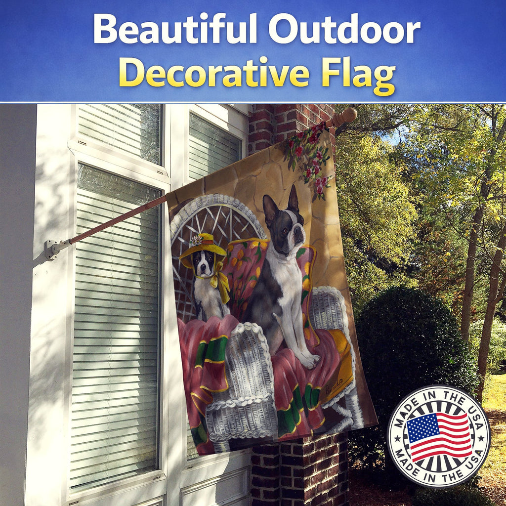 Boston Terrier Patio Gems House Flag 28x40 Porch Sleeve Pole Decorative Outside Yard Banner Artwork Wall Hanging, Polyester