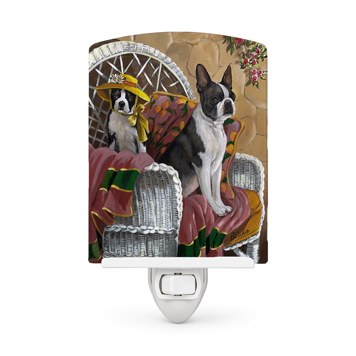 Boston Terrier Patio Gems Ceramic Night Light Compact, UL-Certified, Ideal for Bedroom, Bathroom, Nursery, Hallway, Kitchen, 6x4x3, Multicolor
