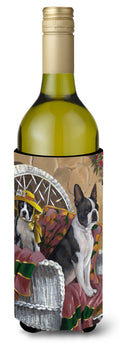 Boston Terrier Patio Gems Wine Bottle Hugger Gift Sleeve for Standard 750 ml Bottles, Insulated Reusable Also Fits Mini Shot & Pint Bottles