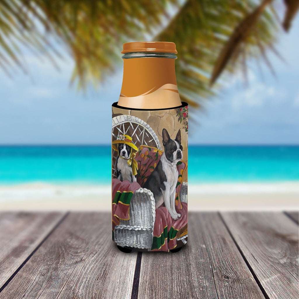 Boston Terrier Patio Gems Slim Can Hugger , Insulated Foam Hugger for 12 oz Slim Cans, Beer Bottles & Water Bottles, Printed in USA