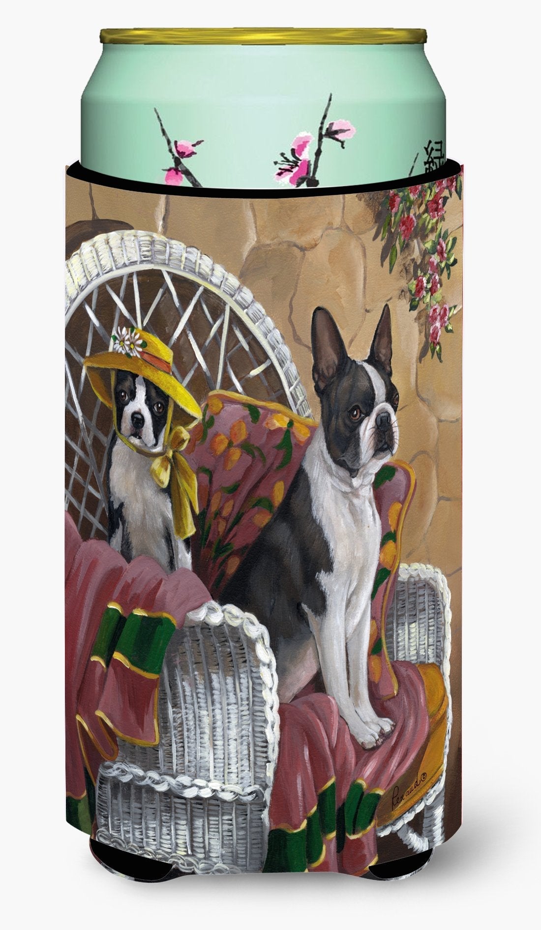 Boston Terrier Patio Gems Tall Boy Hugger Can Cooler Sleeve Machine Washable Drink Collapsible Insulator Beverage Insulated Holder