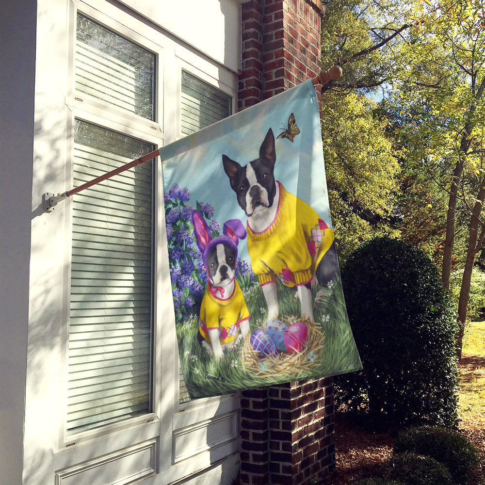 Boston Terrier Easter Bunny House Flag 28x40 Porch Sleeve Pole Decorative Outside Yard Banner Artwork Wall Hanging, Polyester