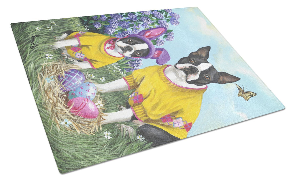 Boston Terrier Easter Bunny Cutting Board Tempered Glass Kitchen Cutting Surface, Heat Resistant Chopping, Non-Slip Feet, Food Prep & Serving