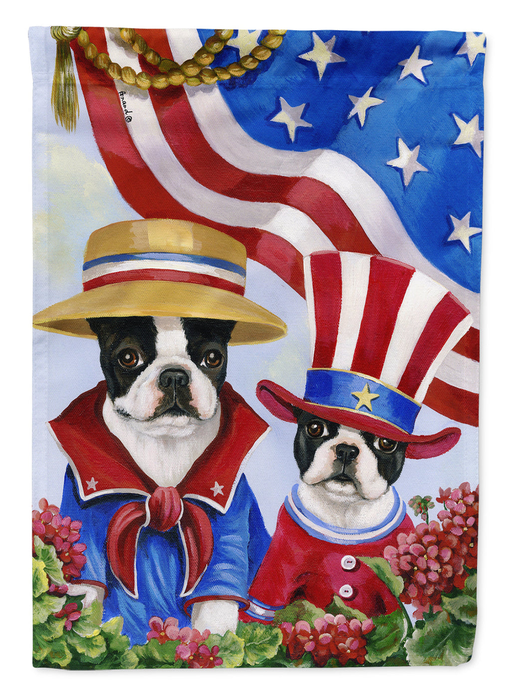 Boston Terrier USA House Flag 28x40 Porch Sleeve Pole Decorative Outside Yard Banner Artwork Wall Hanging, Polyester