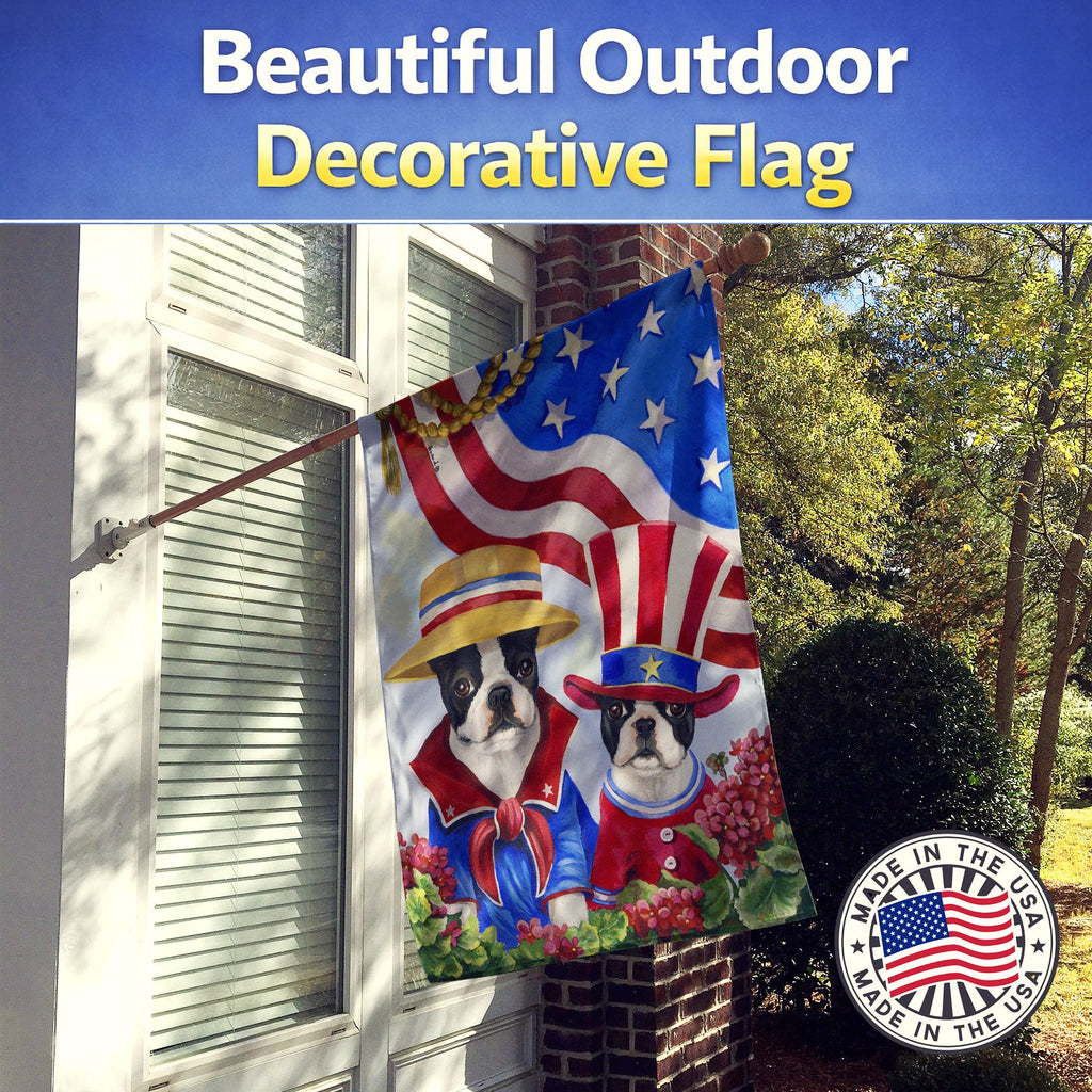 Boston Terrier USA House Flag 28x40 Porch Sleeve Pole Decorative Outside Yard Banner Artwork Wall Hanging, Polyester
