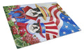 Boston Terrier USA Cutting Board Tempered Glass Kitchen Cutting Surface, Heat Resistant Chopping, Non-Slip Feet, Food Prep & Serving