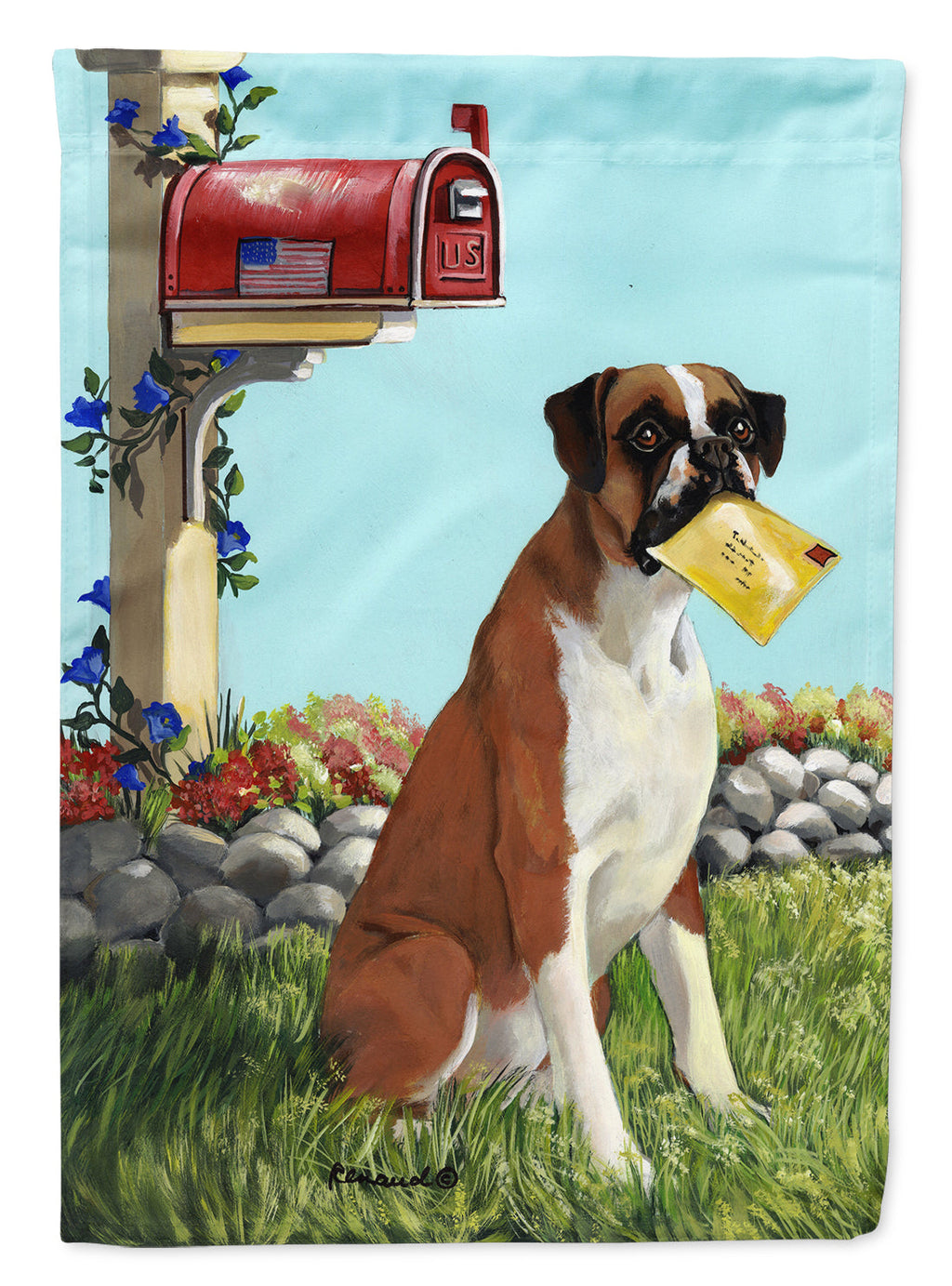 Boxer Got Mail House Flag 28x40 Porch Sleeve Pole Decorative Outside Yard Banner Artwork Wall Hanging, Polyester
