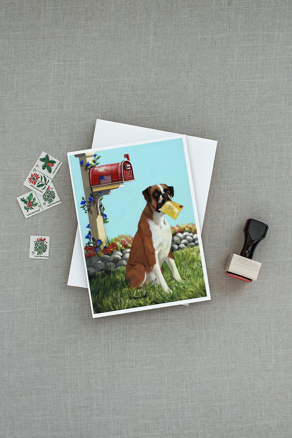 Boxer Got Mail Greeting Cards Pack of 8 Blank Cards with Envelopes Whimsical A7 Size 5x7