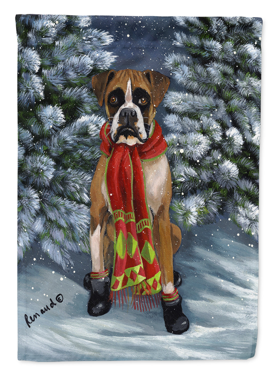 Boxer Let's Play Christmas House Flag 28x40 Porch Sleeve Pole Decorative Outside Yard Banner Artwork Wall Hanging, Polyester