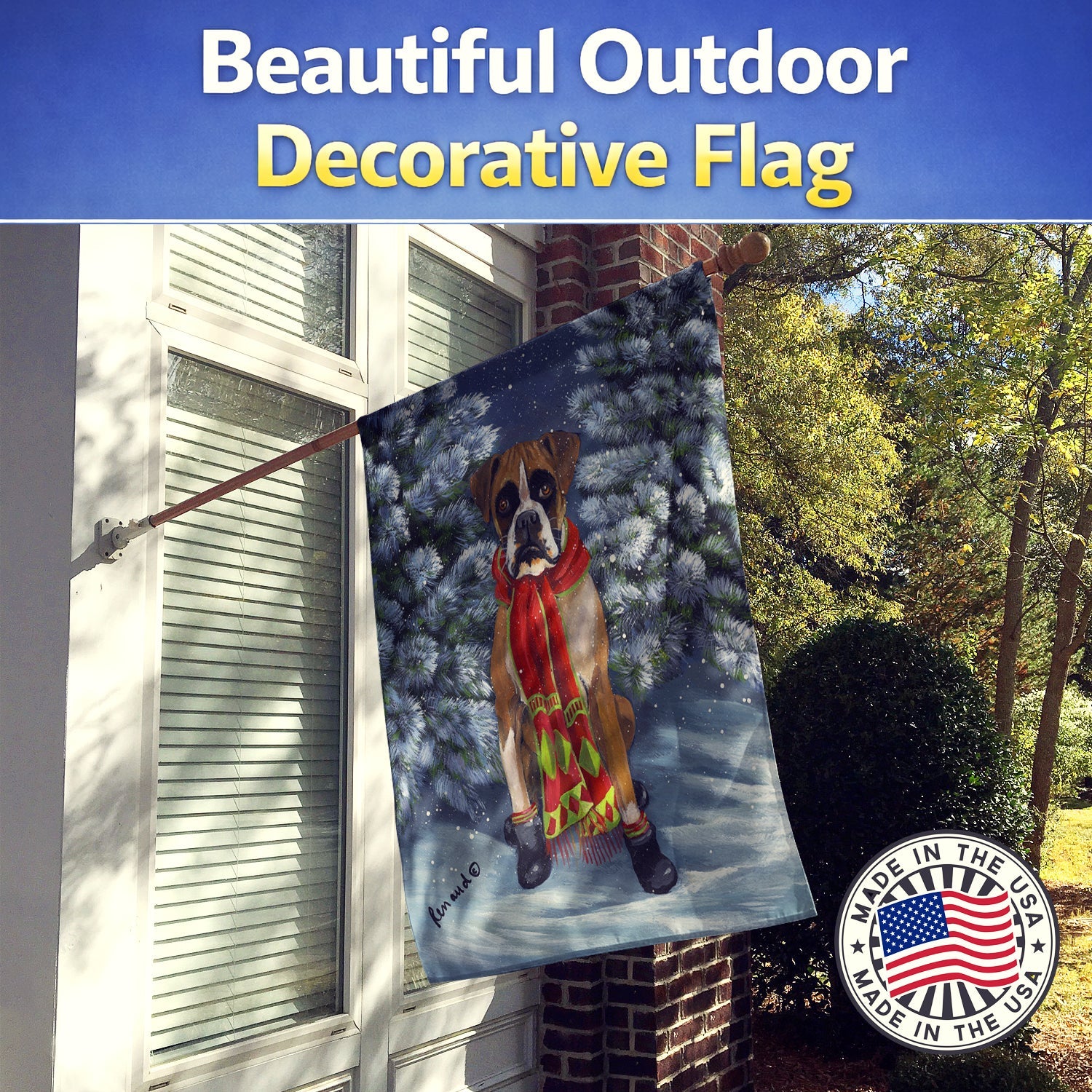 Boxer Let's Play Christmas House Flag 28x40 Porch Sleeve Pole Decorative Outside Yard Banner Artwork Wall Hanging, Polyester