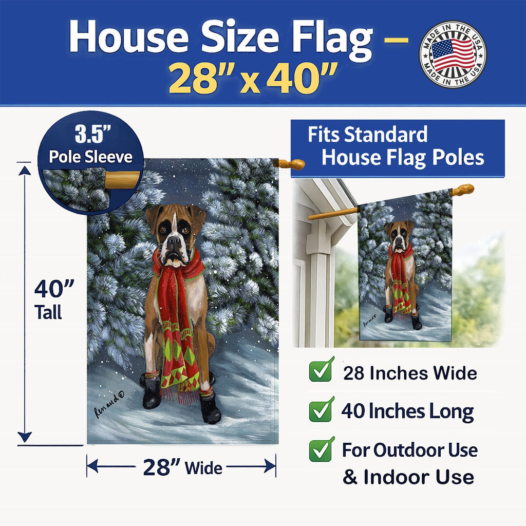 Boxer Let's Play Christmas House Flag 28x40 Porch Sleeve Pole Decorative Outside Yard Banner Artwork Wall Hanging, Polyester
