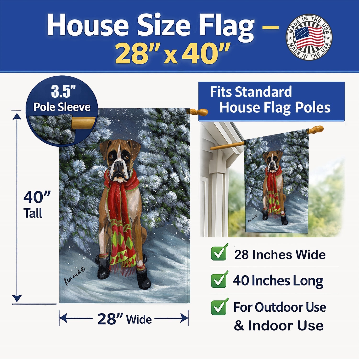 Boxer Let's Play Christmas House Flag 28x40 Porch Sleeve Pole Decorative Outside Yard Banner Artwork Wall Hanging, Polyester
