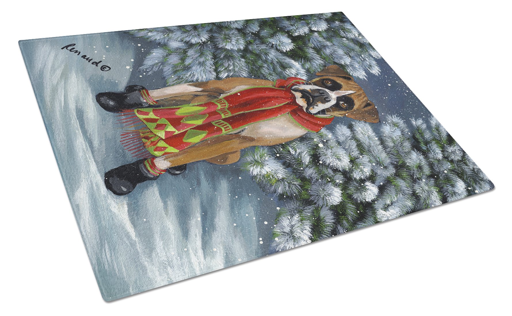 Boxer Let's Play Christmas Cutting Board Tempered Glass Kitchen Cutting Surface, Heat Resistant Chopping, Non-Slip Feet, Food Prep & Serving