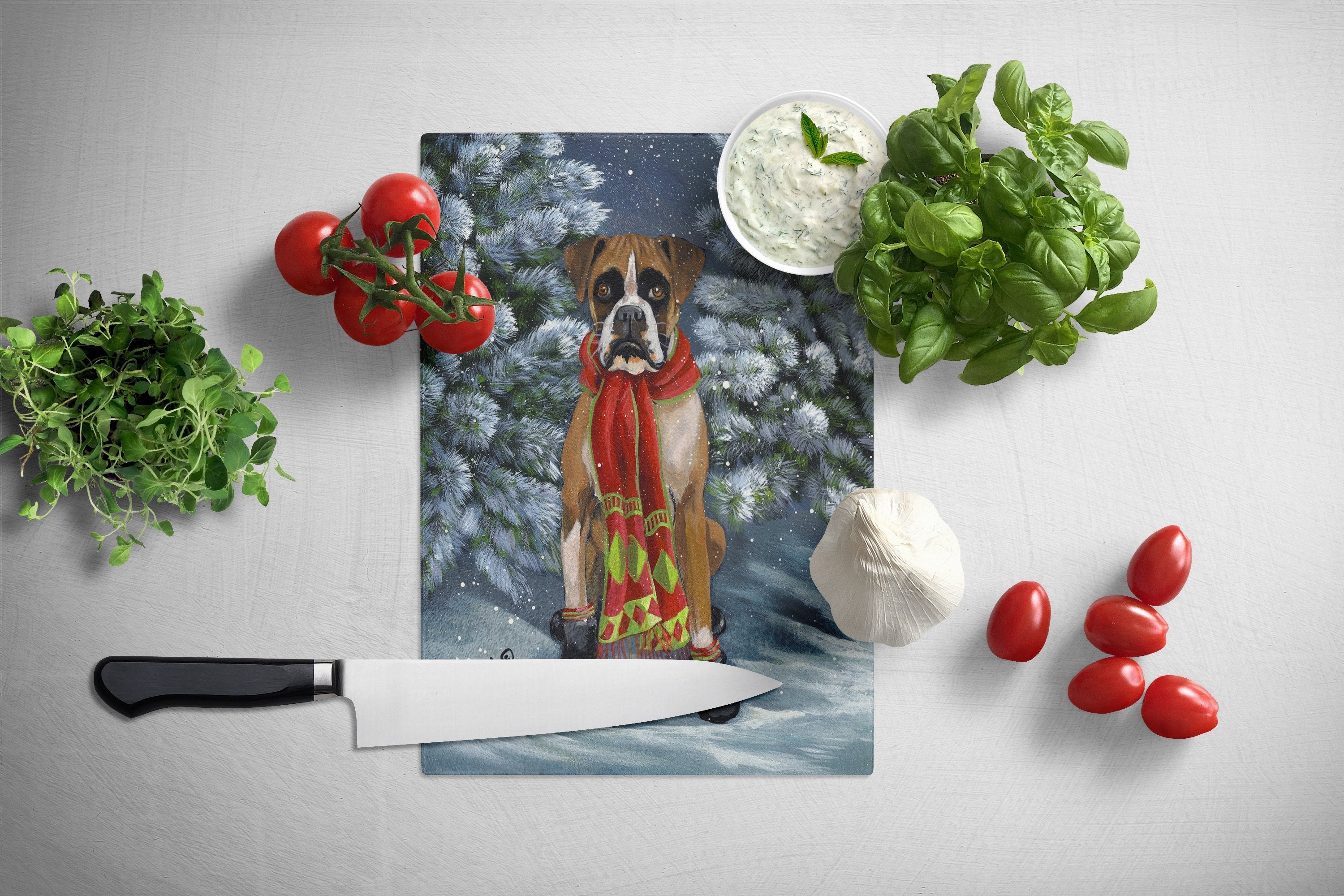 Boxer Let's Play Christmas Cutting Board Tempered Glass Kitchen Cutting Surface, Heat Resistant Chopping, Non-Slip Feet, Food Prep & Serving