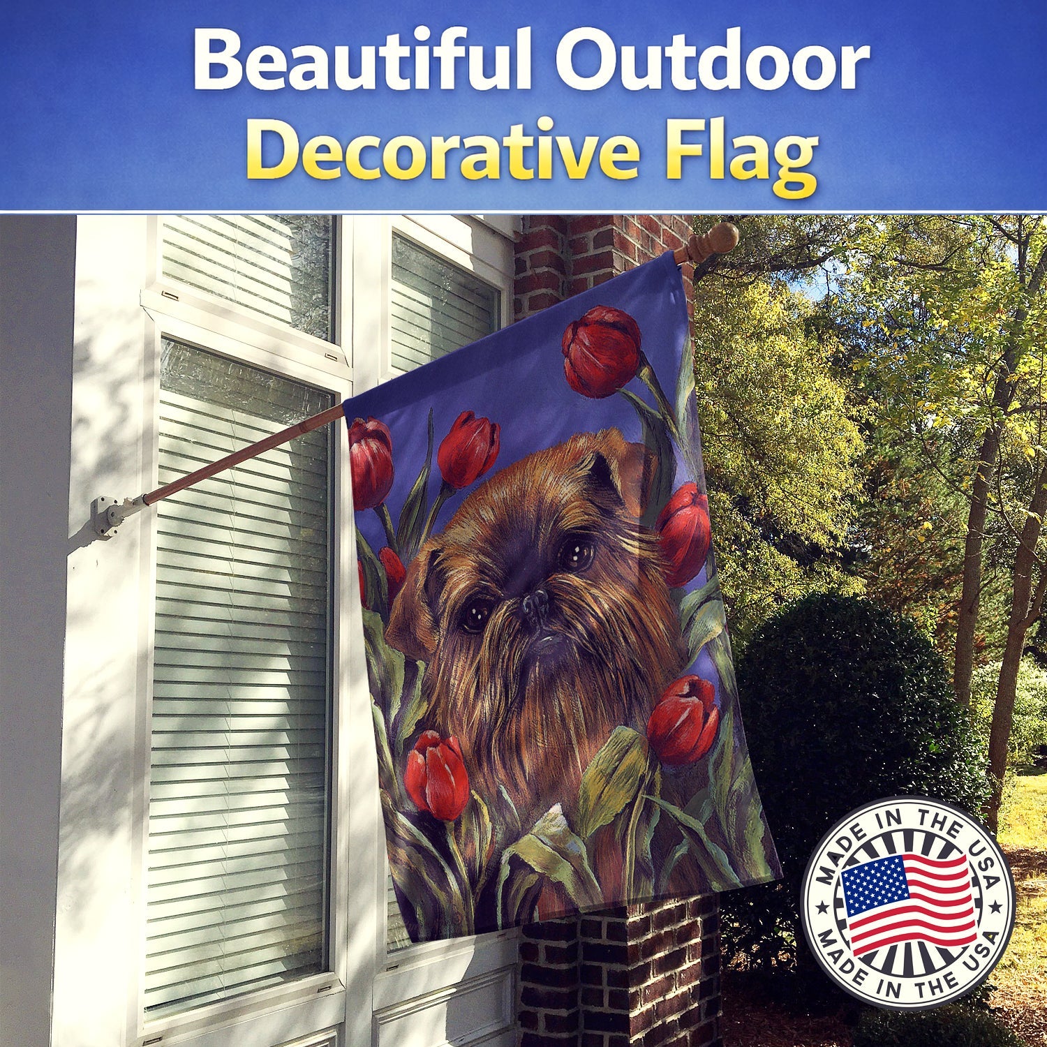 Brussels Griffon Peek a Boo House Flag 28x40 Porch Sleeve Pole Decorative Outside Yard Banner Artwork Wall Hanging, Polyester