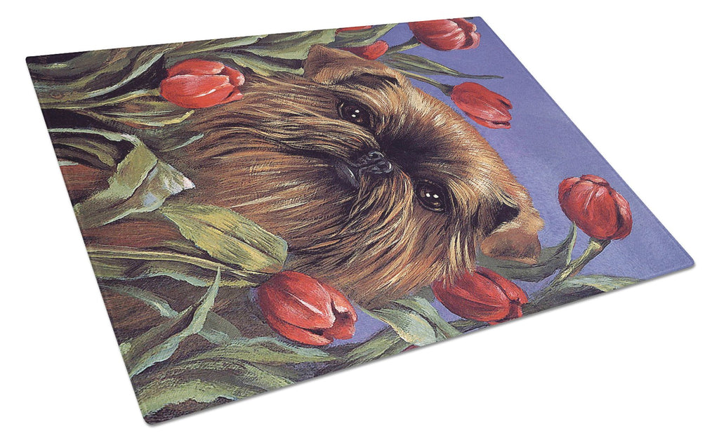 Brussels Griffon Peek a Boo Cutting Board Tempered Glass Kitchen Cutting Surface, Heat Resistant Chopping, Non-Slip Feet, Food Prep & Serving