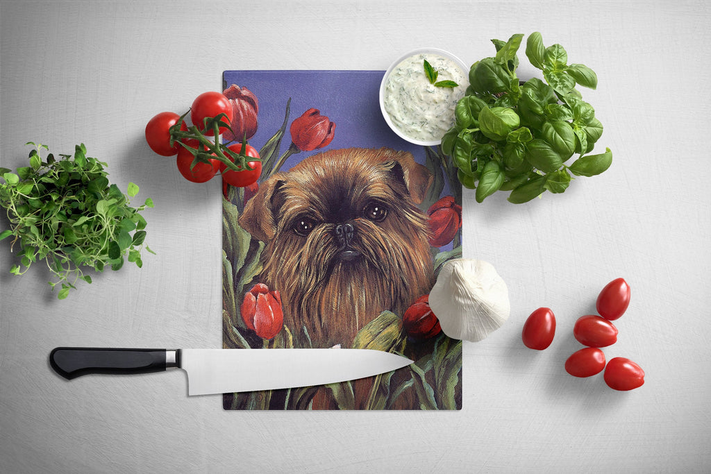 Brussels Griffon Peek a Boo Cutting Board Tempered Glass Kitchen Cutting Surface, Heat Resistant Chopping, Non-Slip Feet, Food Prep & Serving