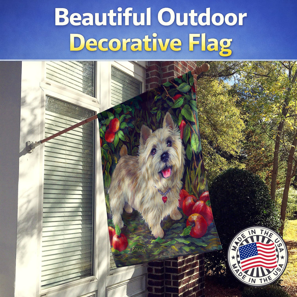 Cairn Terrier Apples House Flag 28x40 Porch Sleeve Pole Decorative Outside Yard Banner Artwork Wall Hanging, Polyester