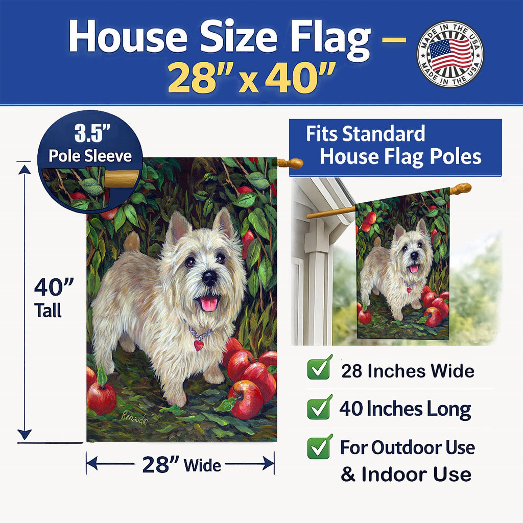 Cairn Terrier Apples House Flag 28x40 Porch Sleeve Pole Decorative Outside Yard Banner Artwork Wall Hanging, Polyester
