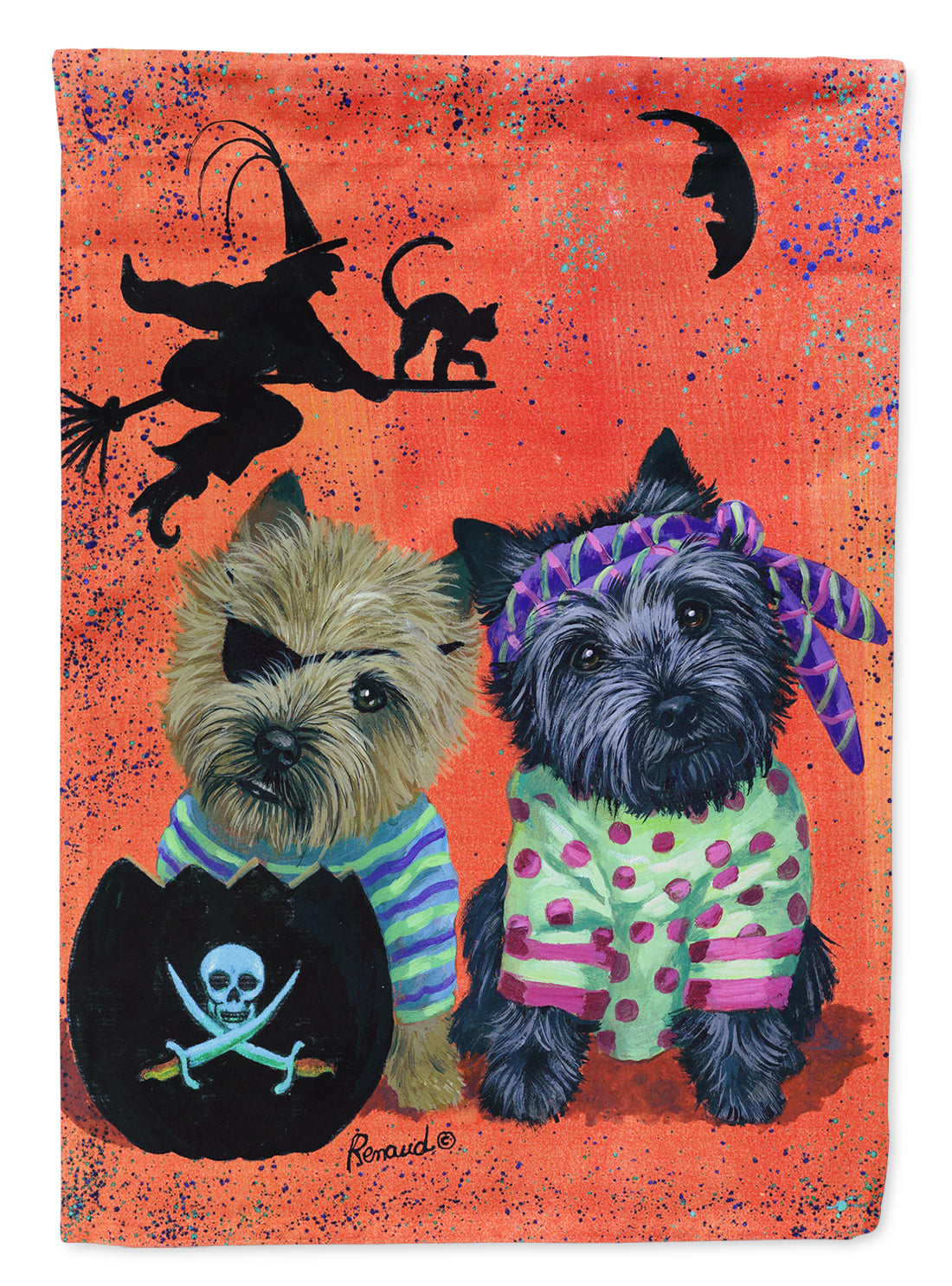 Cairn Terrier Pirates Halloween House Flag 28x40 Porch Sleeve Pole Decorative Outside Yard Banner Artwork Wall Hanging, Polyester