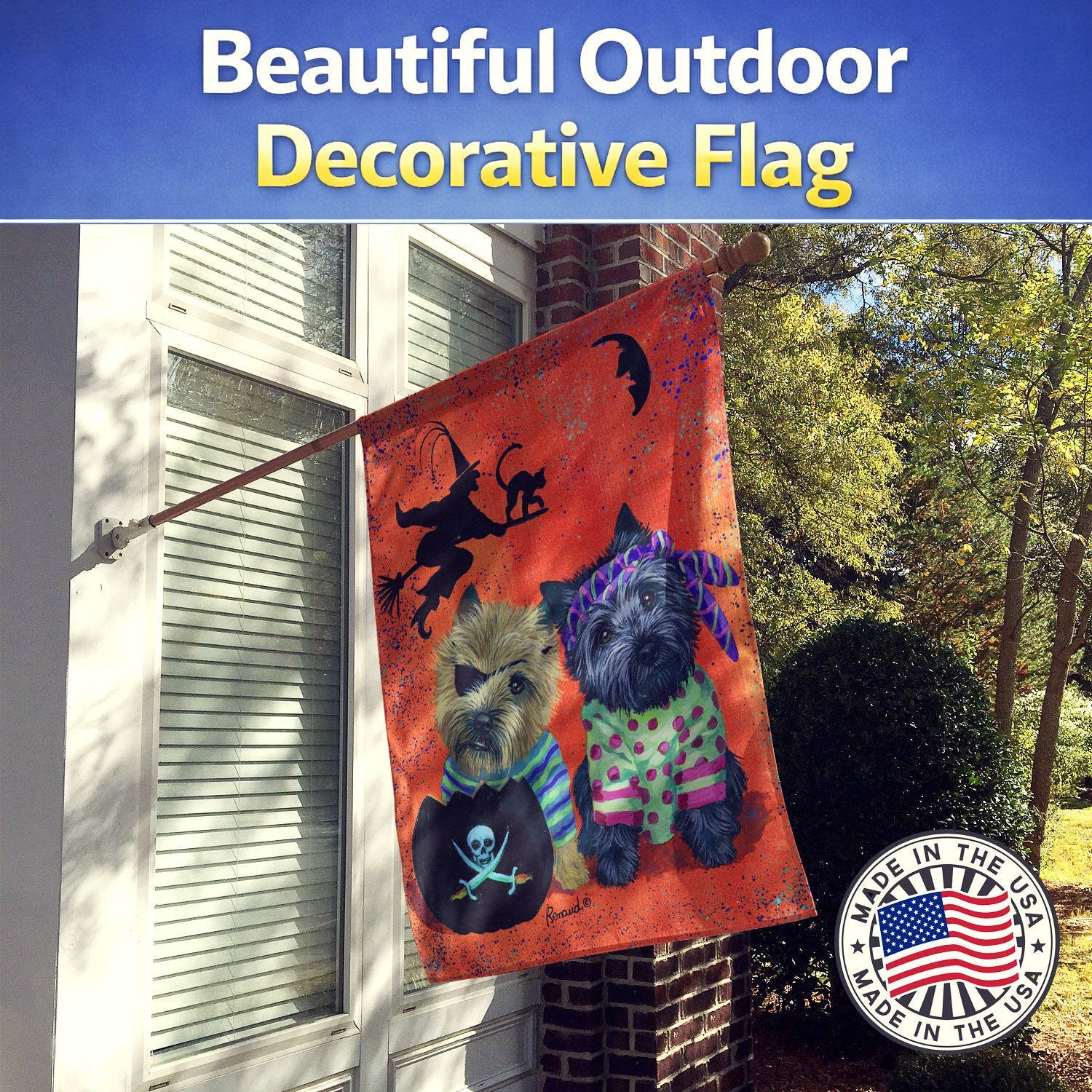Cairn Terrier Pirates Halloween House Flag 28x40 Porch Sleeve Pole Decorative Outside Yard Banner Artwork Wall Hanging, Polyester