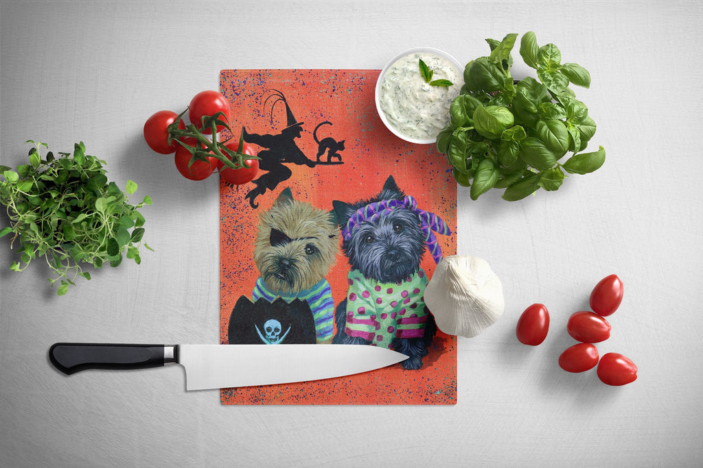 Cairn Terrier Pirates Halloween Cutting Board Tempered Glass Kitchen Cutting Surface, Heat Resistant Chopping, Non-Slip Feet, Food Prep & Serving