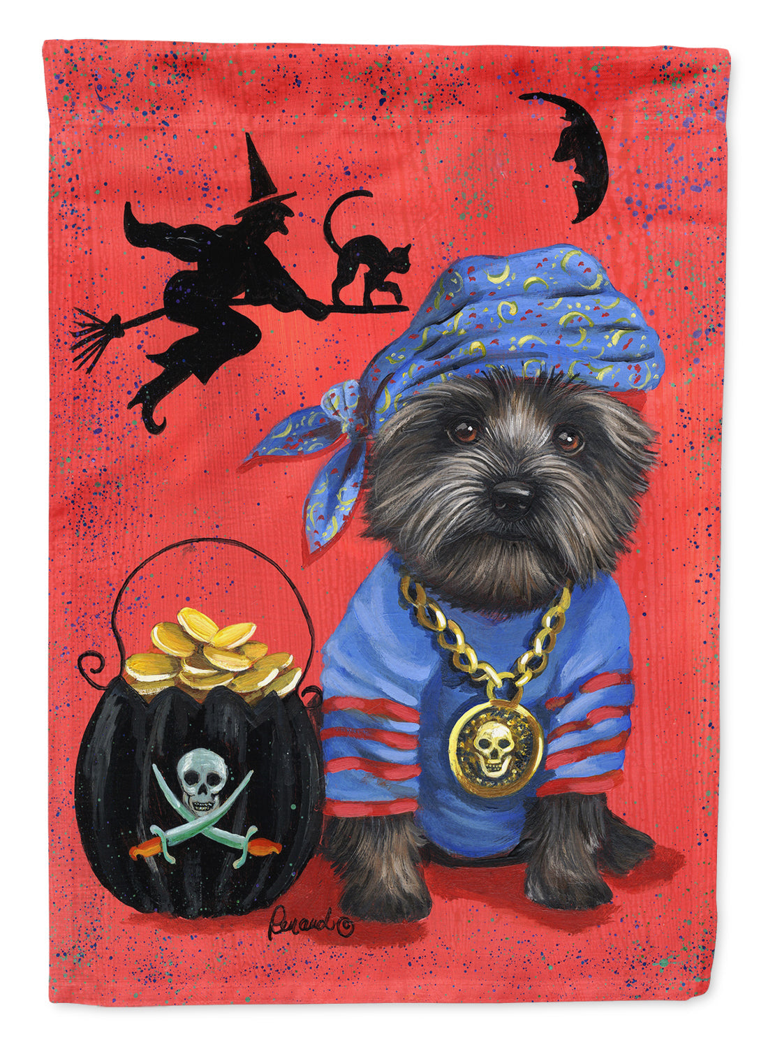 Cairn Terrier Black Pirate Halloween House Flag 28x40 Porch Sleeve Pole Decorative Outside Yard Banner Artwork Wall Hanging, Polyester