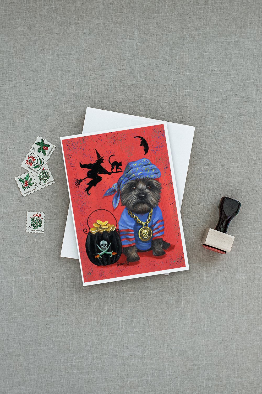 Cairn Terrier Black Pirate Halloween Greeting Cards Pack of 8 Blank Cards with Envelopes Whimsical A7 Size 5x7