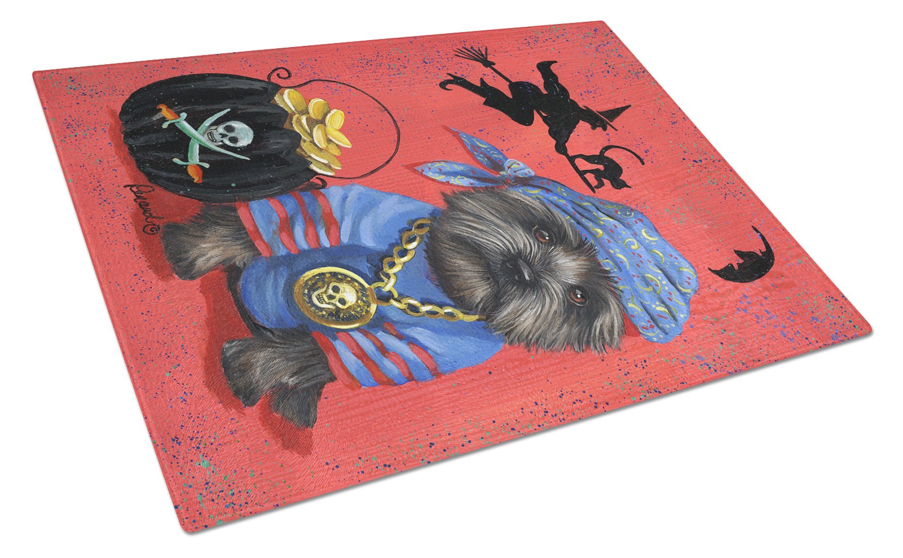Cairn Terrier Black Pirate Halloween Cutting Board Tempered Glass Kitchen Cutting Surface, Heat Resistant Chopping, Non-Slip Feet, Food Prep & Serving