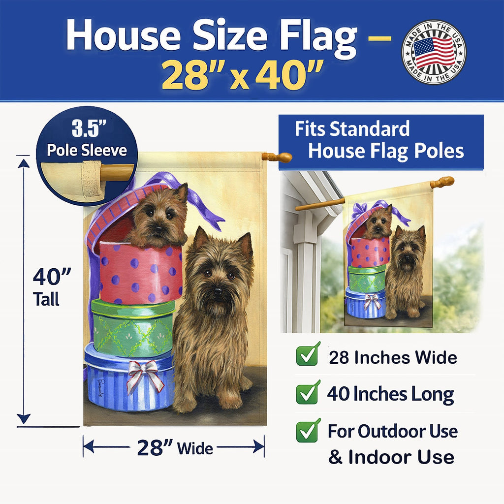 Cairn Terrier Boudoir House Flag 28x40 Porch Sleeve Pole Decorative Outside Yard Banner Artwork Wall Hanging, Polyester