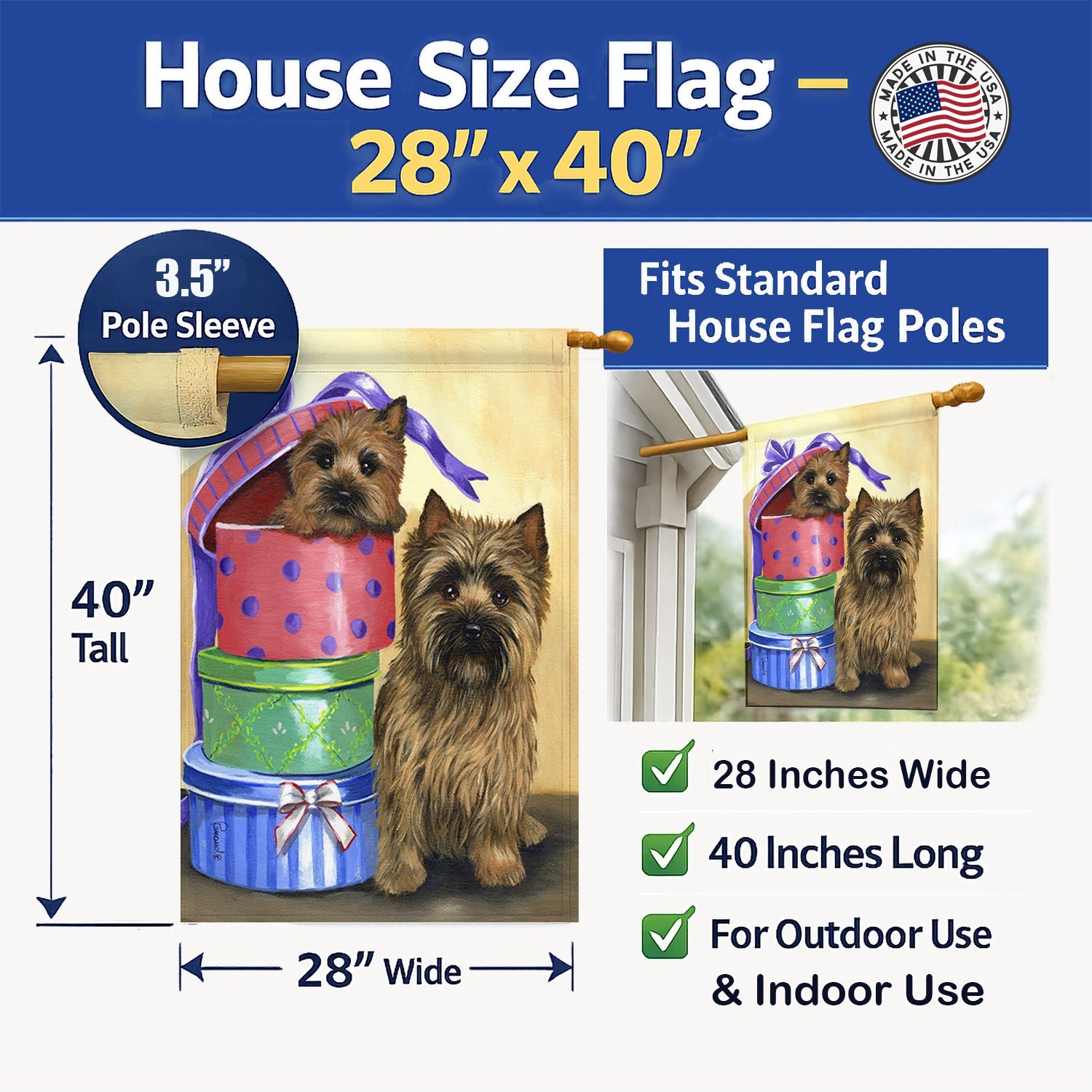 Cairn Terrier Boudoir House Flag 28x40 Porch Sleeve Pole Decorative Outside Yard Banner Artwork Wall Hanging, Polyester