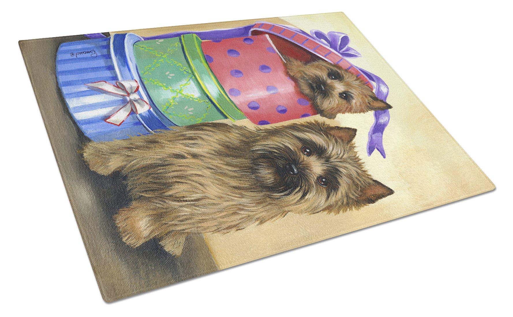 Cairn Terrier Boudoir Cutting Board Tempered Glass Kitchen Cutting Surface, Heat Resistant Chopping, Non-Slip Feet, Food Prep & Serving