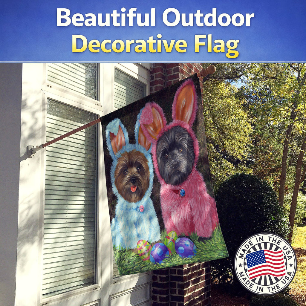 Cairn Terrier Easter Bunnies House Flag 28x40 Porch Sleeve Pole Decorative Outside Yard Banner Artwork Wall Hanging, Polyester