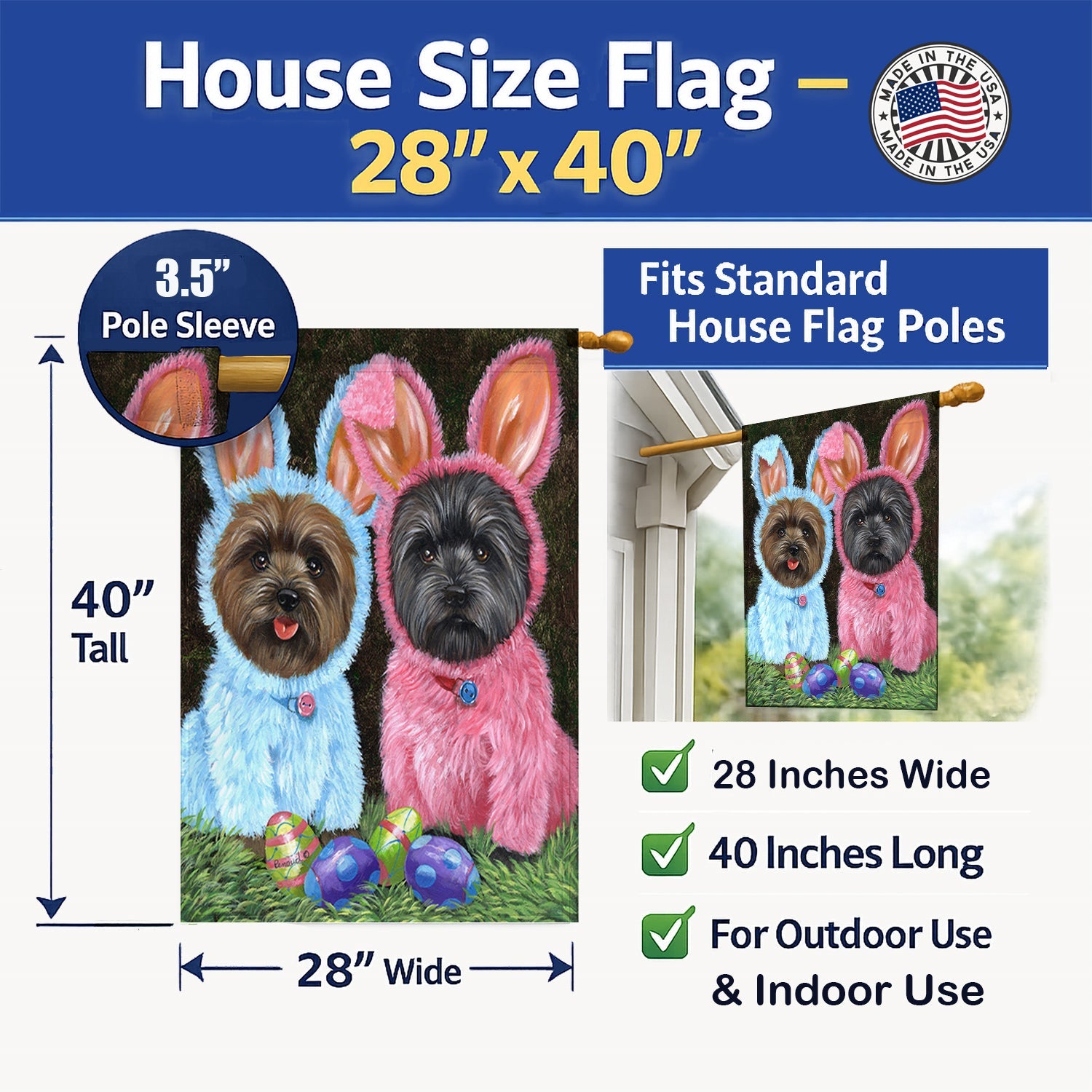 Cairn Terrier Easter Bunnies House Flag 28x40 Porch Sleeve Pole Decorative Outside Yard Banner Artwork Wall Hanging, Polyester
