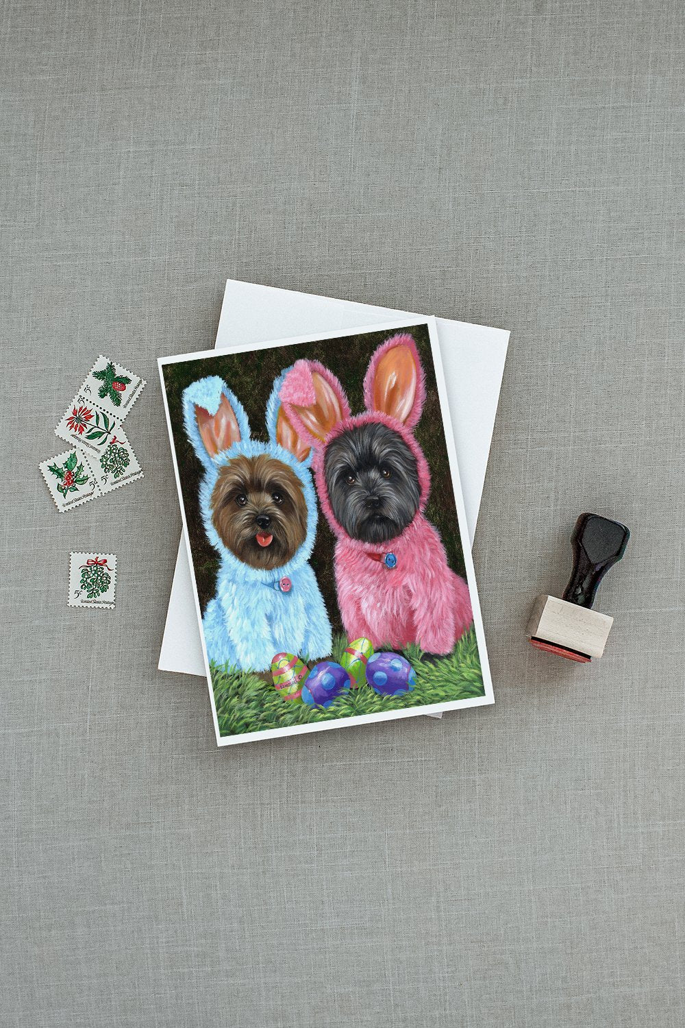 Cairn Terrier Easter Bunnies Greeting Cards Pack of 8 Blank Cards with Envelopes Whimsical A7 Size 5x7