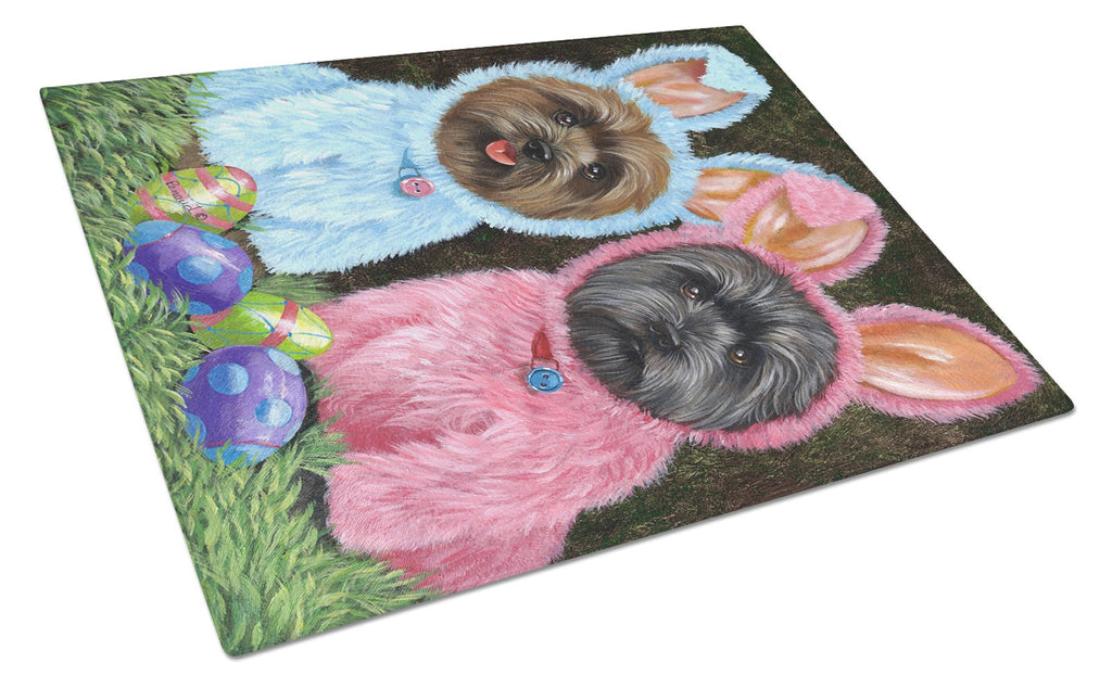Cairn Terrier Easter Bunnies Cutting Board Tempered Glass Kitchen Cutting Surface, Heat Resistant Chopping, Non-Slip Feet, Food Prep & Serving