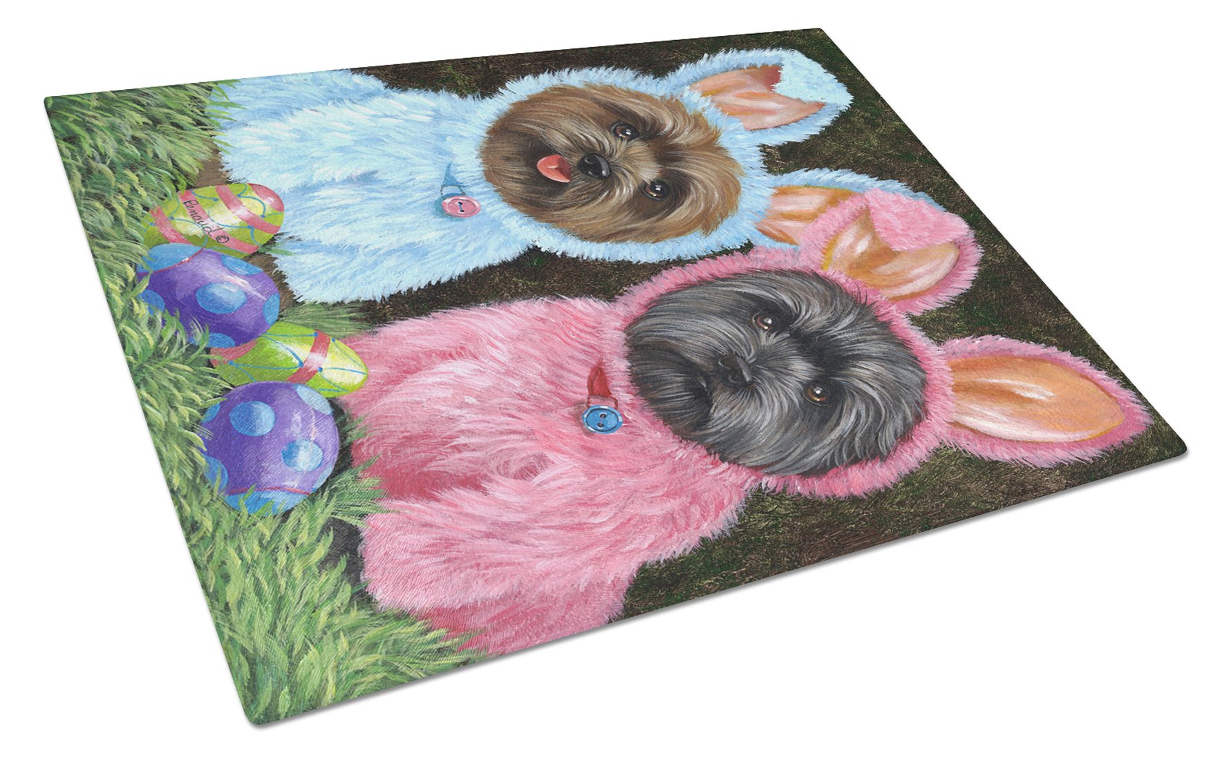 Cairn Terrier Easter Bunnies Cutting Board Tempered Glass Kitchen Cutting Surface, Heat Resistant Chopping, Non-Slip Feet, Food Prep & Serving