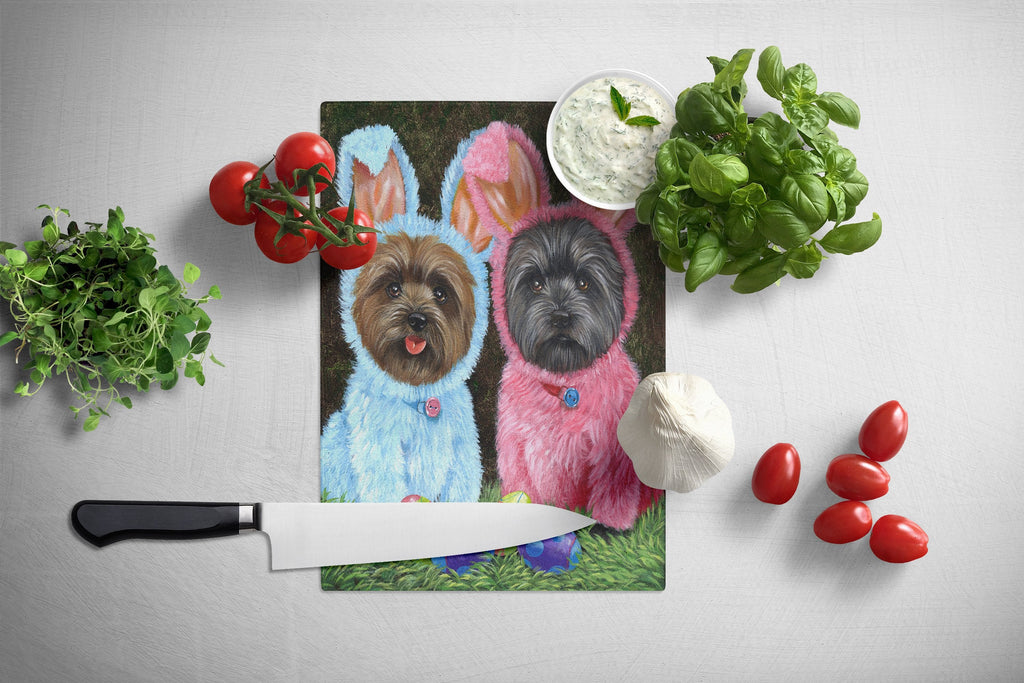 Cairn Terrier Easter Bunnies Cutting Board Tempered Glass Kitchen Cutting Surface, Heat Resistant Chopping, Non-Slip Feet, Food Prep & Serving