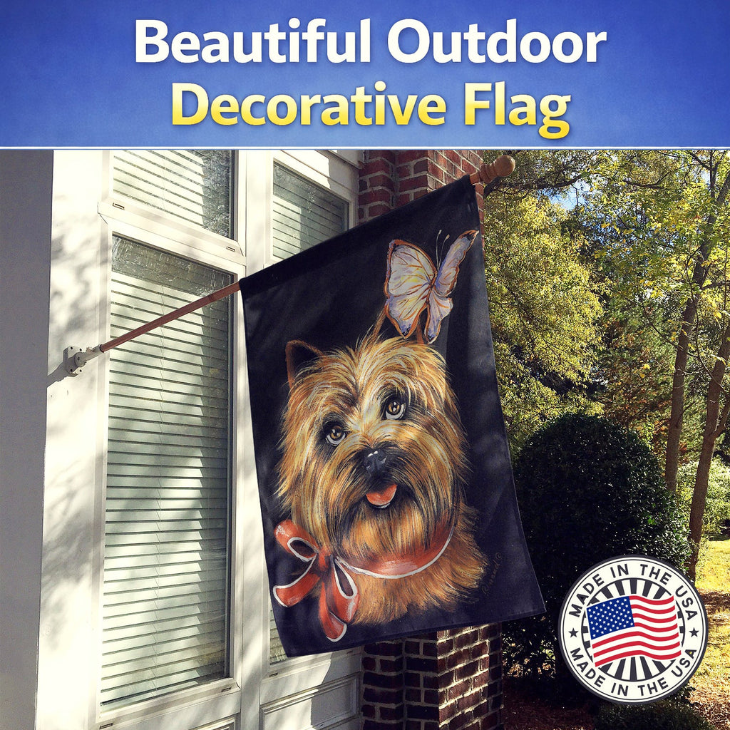 Cairn Terrier Butterfly House Flag 28x40 Porch Sleeve Pole Decorative Outside Yard Banner Artwork Wall Hanging, Polyester