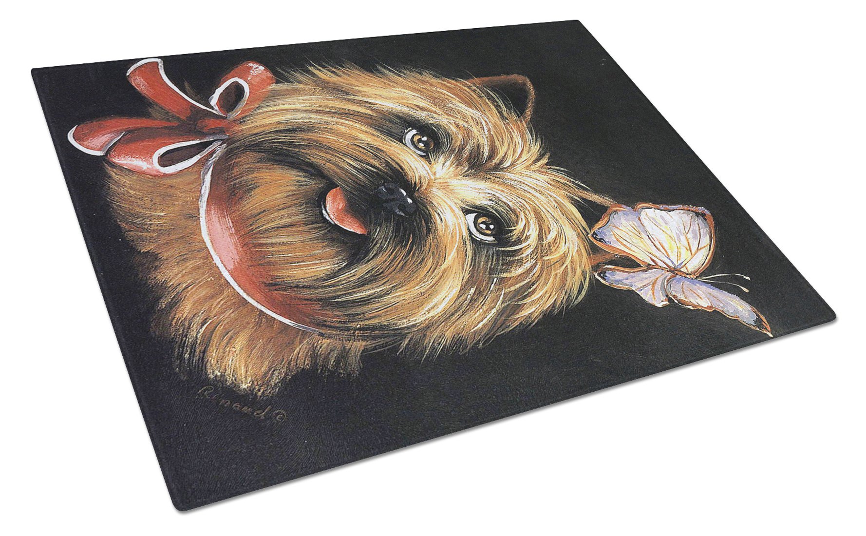 Cairn Terrier Butterfly Cutting Board Tempered Glass Kitchen Cutting Surface, Heat Resistant Chopping, Non-Slip Feet, Food Prep & Serving