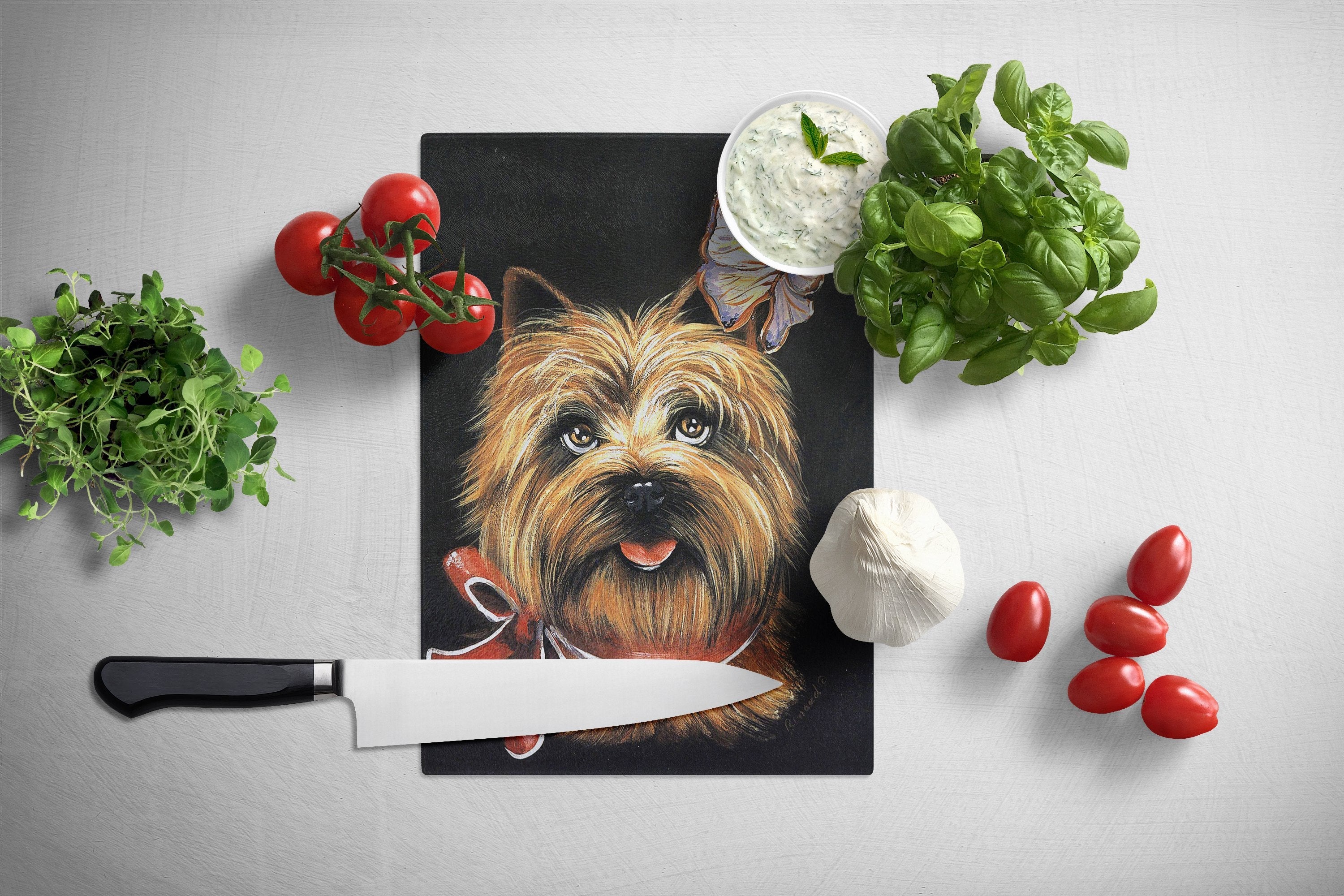Cairn Terrier Butterfly Cutting Board Tempered Glass Kitchen Cutting Surface, Heat Resistant Chopping, Non-Slip Feet, Food Prep & Serving