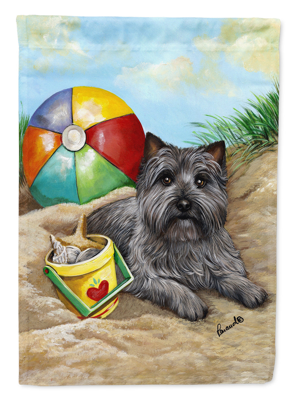 Cairn Terrier At the Beach House Flag 28x40 Porch Sleeve Pole Decorative Outside Yard Banner Artwork Wall Hanging, Polyester